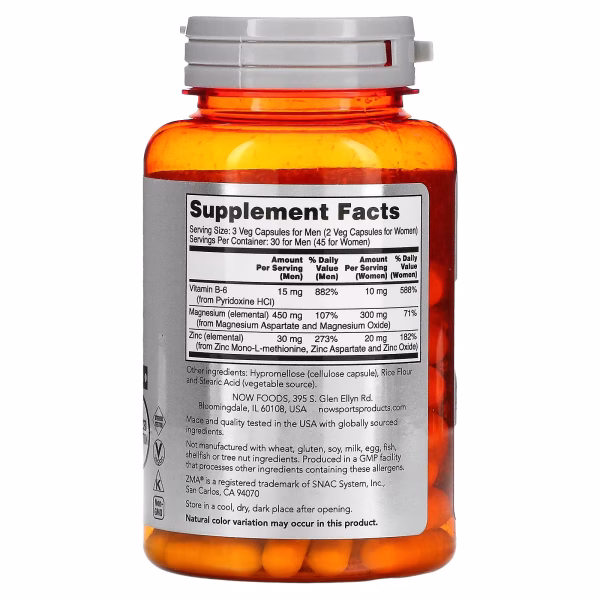 NOW Foods, Sports, ZMA, Sports Recovery, 90 Veg Capsules - Image 2
