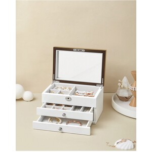SONGMICS Elegant 3-Tier Jewellery Box with Mirror - Black