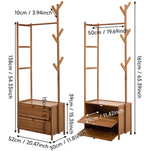 Multi-functional Wooden Coat Rack with Storage Drawers