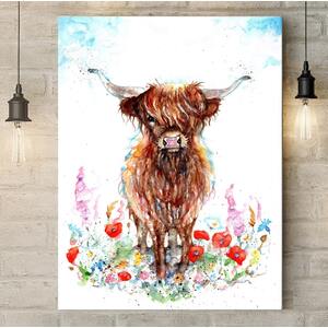 Highland Cow in the Meadow Canvas