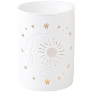 Sun and Moon Cut Out Oil Burner and Wax Warmer - White