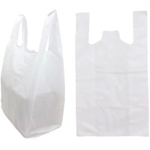100 White 10 x 15 x 18" Plastic Shopping Vest Style Carrier Bags - White