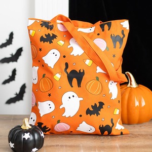 Sweet and Spooky Halloween Ghost Print Polycotton Tote Bag - Orange