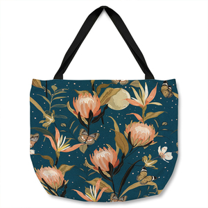 The Moon Butterflies Flowers Tote bag - Blue