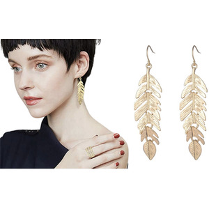Leaf Tassel Drop Earrings - silver