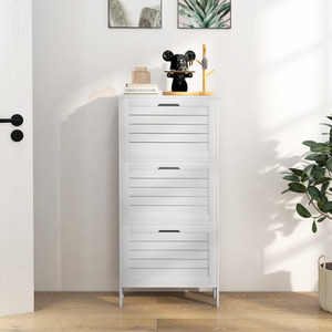 HOMCOM 3 Flip Drawers Narrow Shoe Storage Cabinet - White - Image 4