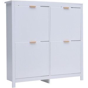 Flip Down Wood Shoe Cabinet in White - White - Image 2