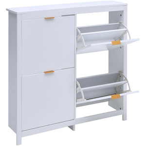 Flip Down Wood Shoe Cabinet in White - White - Image 3