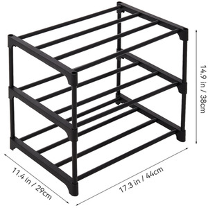 3 Tier Stackable Metal Shoe Rack - Black