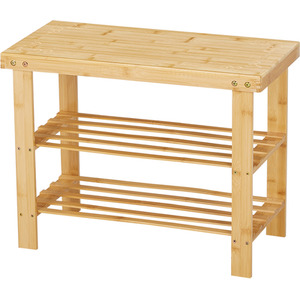 Bamboo Bench with 2 Tier Shoe Rack - Natural Wood Colour - Image 2