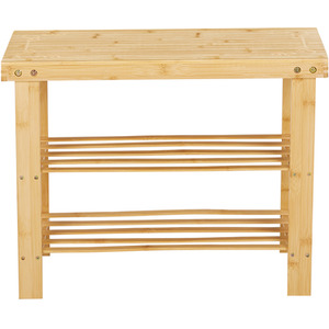 Bamboo Bench with 2 Tier Shoe Rack - Natural Wood Colour - Image 3