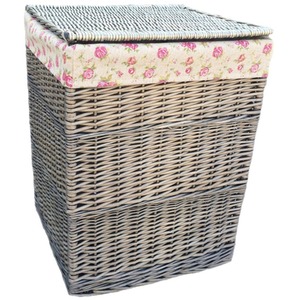 Antique Wash Rectangular Laundry Basket with Garden Rose Lining