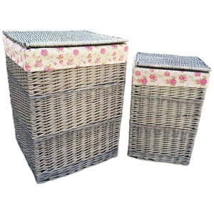 Antique Wash Rectangular Laundry Basket with Garden Rose Lining - Image 2
