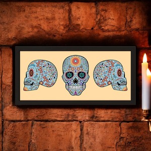 Wall Art Framed Print Home Skull Set - Black